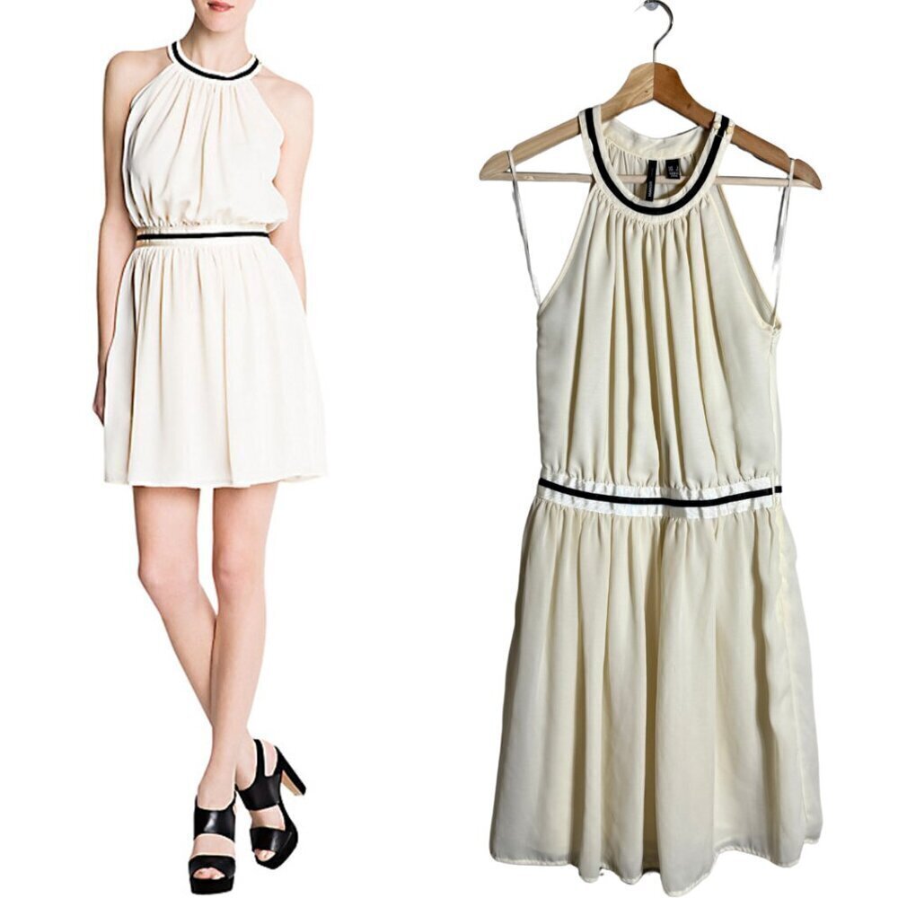 Mango Sleeveless Tennis Cocktail Mini Dress Women's 4 Ivory Chiffon Fit & Flare